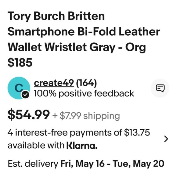 Tory Burch Britten Smartphone Bi-Fold Leather Wallet/Wristlet🩶Gray - Picture 6 of 17